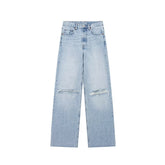 Perforated Hole Decoration High Waist Straight Jeans